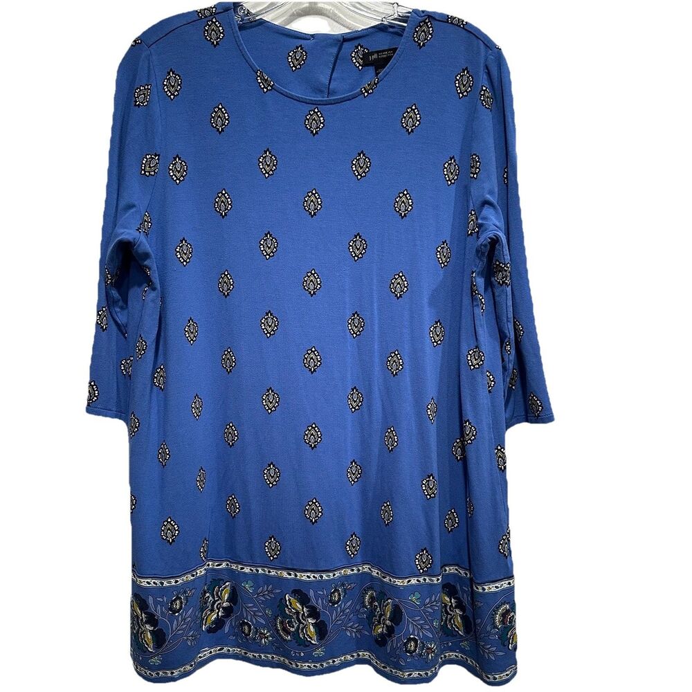 J Jill Wearever Womens Medium 3/4 Sleeve Pullover Blouse Stretch Coastal Rayon